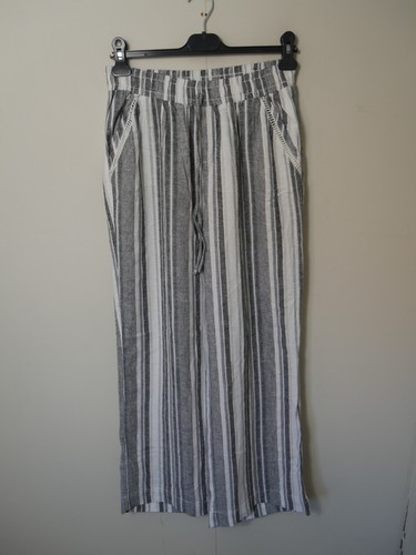 Briggs Linen Blend Straight Leg Trousers Size Large L Grey White Stripe (K2192)