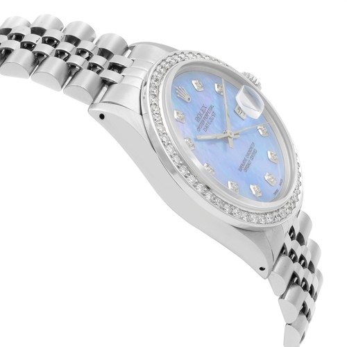 Rolex Datejust Steel 1.20 Cttw Custom Diamond Blue Dial Automatic Watch 16014 - Picture 4 of 7