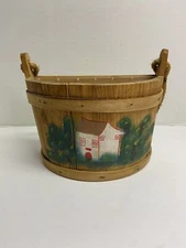 Farmhouse Planter, Rustic Country Pot Holder, Wooden Bucket Style HangingPlanter