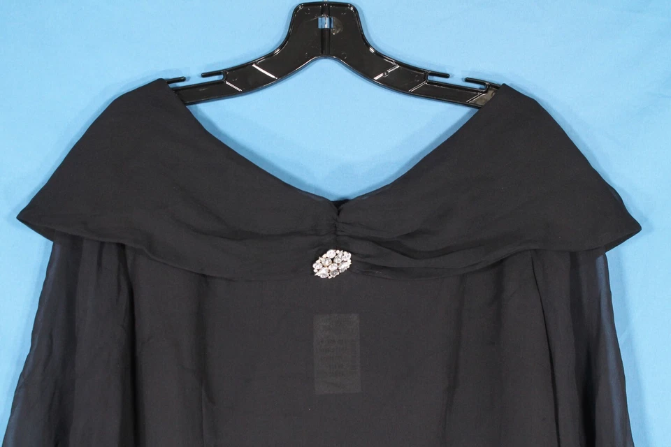 全新带标签 SPENSER JEREMY 黑色 SHEER 丝绸水钻胸针褶皱领衬衫/上衣 L — 第 2/4 张图片