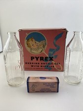 Vintage Pyrex Glass Baby Nursing Bottle 8 oz 6 Sided Narrow Neck Bottles