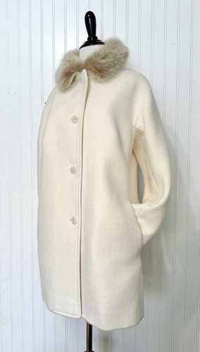Talbots Women's Cream Coat Wool Blend Removable Fur Lined Collar - Picture 4 of 13
