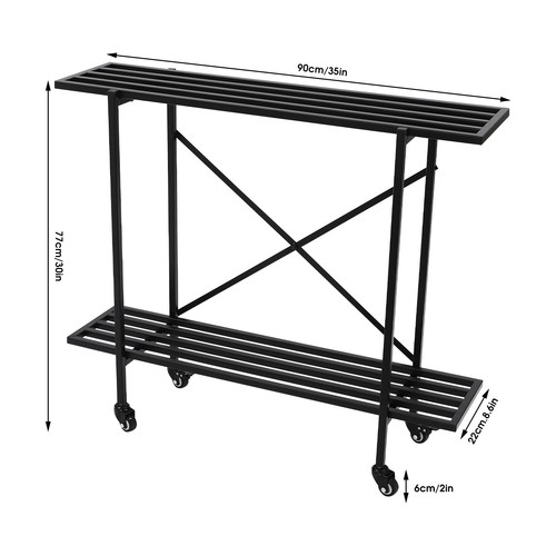 2 Tier Metal Plant Stand w/Wheels Indoor Outdoor Flower Pot Potted Holder Rack - Picture 3 of 19