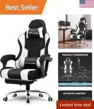 Luxury Gaming Chair with Massage Lumbar Support & Footrest - Adjustable Height