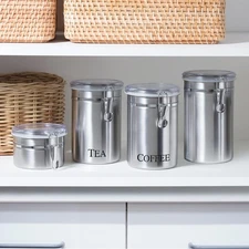 Oggi 62-Ounce Brushed Stainless Steel ″Coffee″ Airtight Canister with Acrylic...