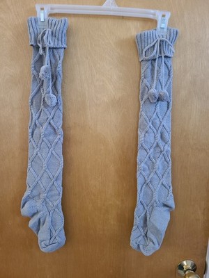Cable Knit Thigh High Beige Boot Socks Over Knee Stockings Long Leg Warmers, NEW