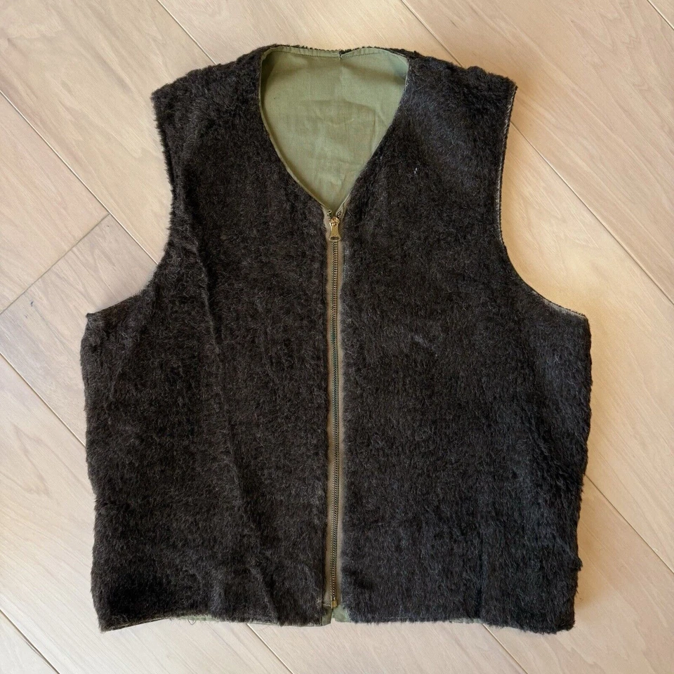 Vintage WW2 Vest Small Brown Green 50s Alpaca HBT Made in USA Conmar Zipper - Image 2 of 4