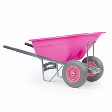 KCT 160L WHEELBARROW LARGE PINK 2 TWIN WHEEL BARROW HEAVY DUTY PUNCTURE PROOF