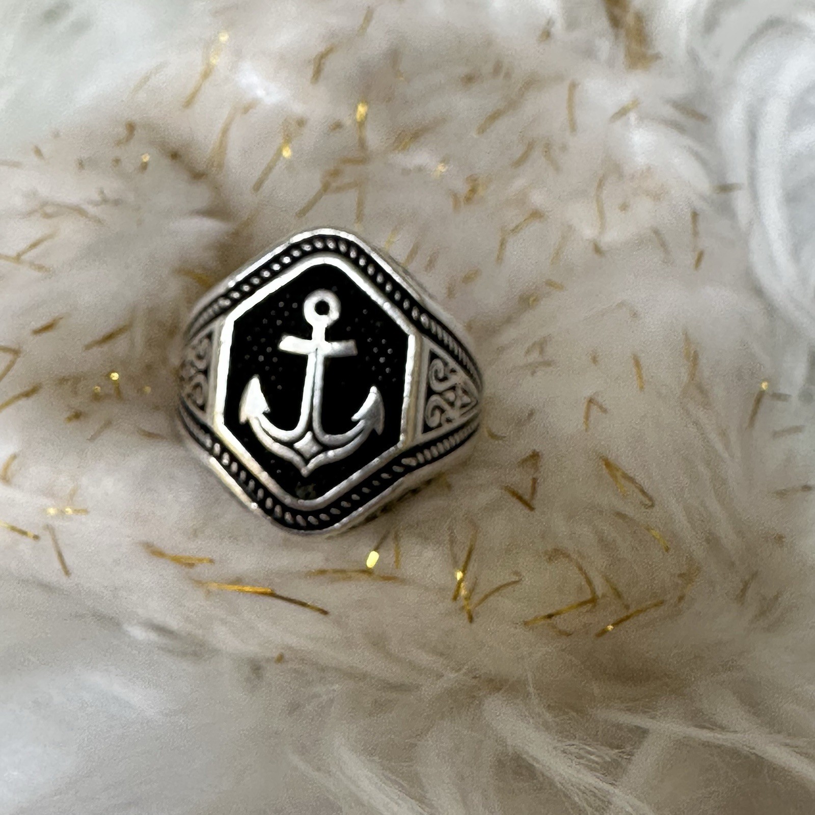 Solid 925 s silver Sailor Anchor Ring - image 23