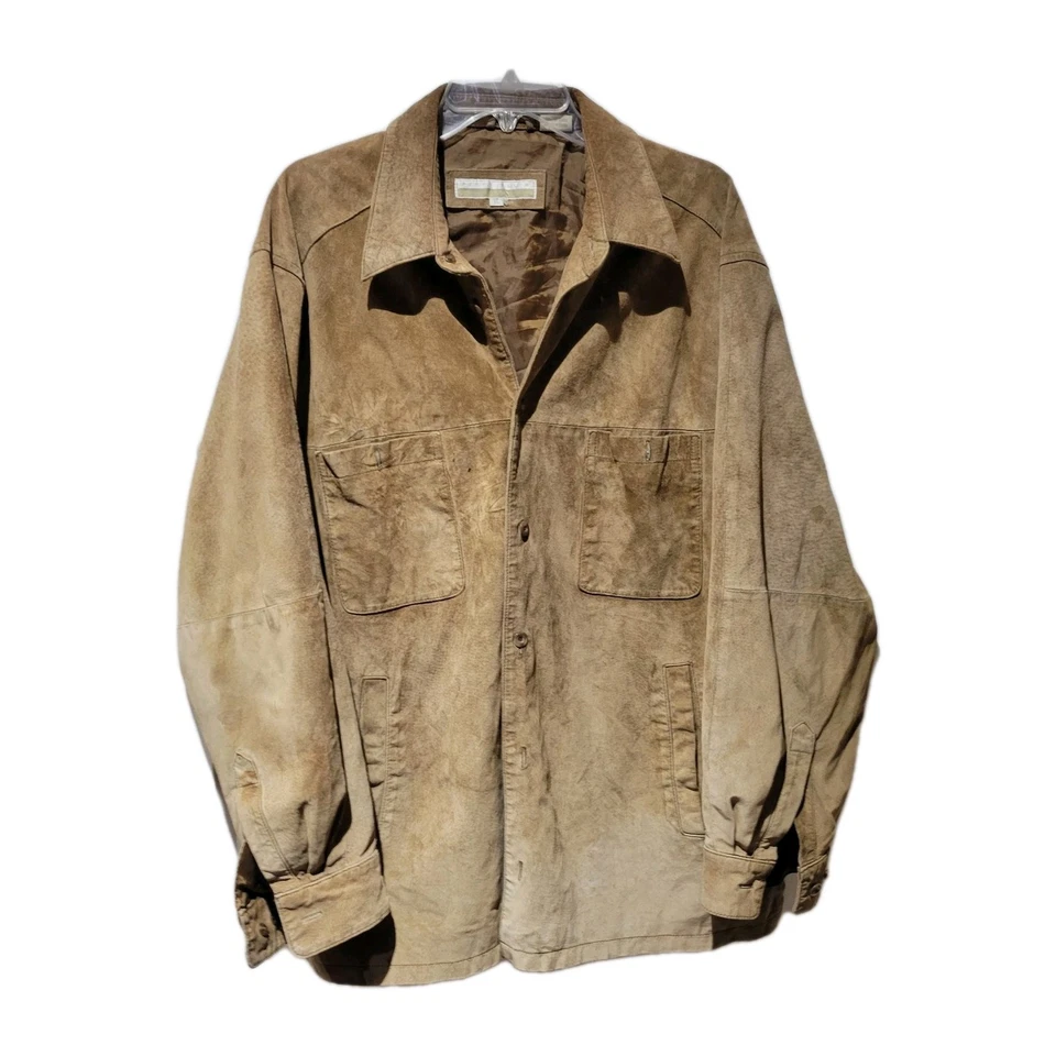 Mens Vintage Perry Ellis Brown Suede Shirt Jacket Size XL Button Front Classic  - Image 3 of 4