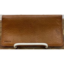 Fossil Brown Leather Checkbook Wallet Womens ...