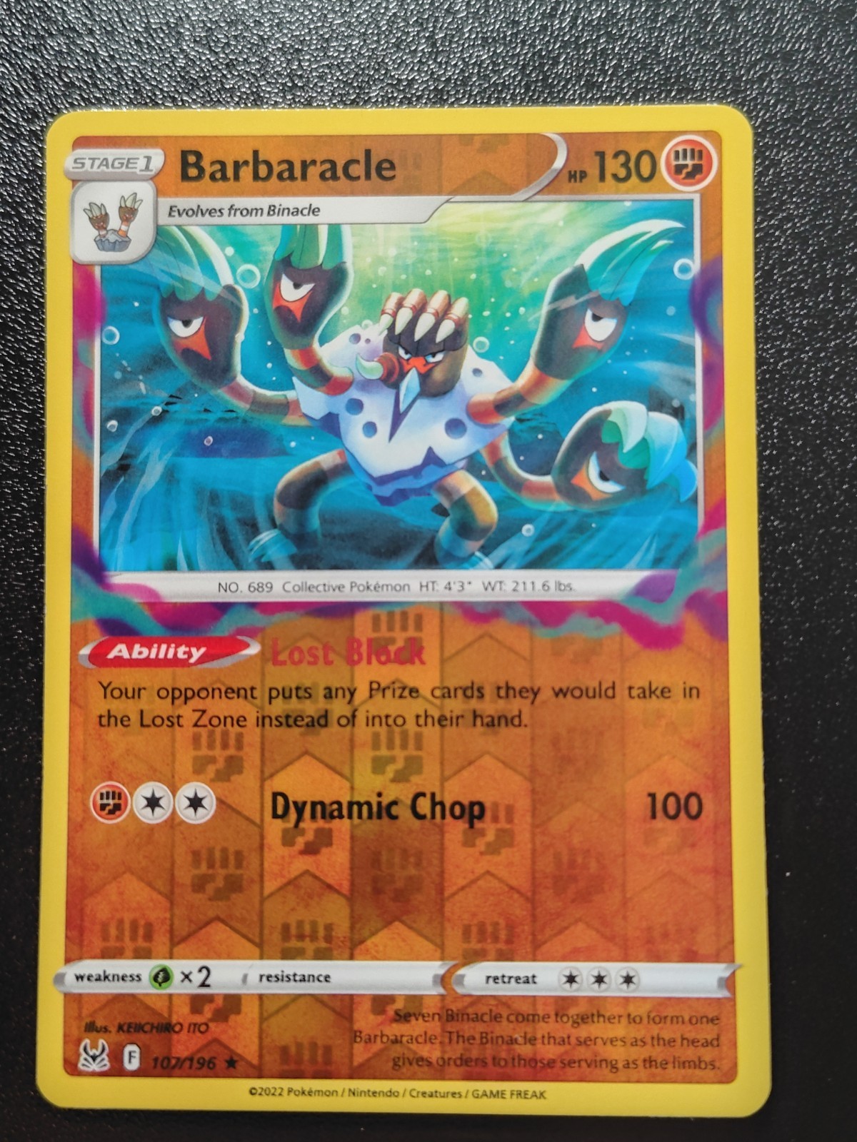 Pokemon Lost Origin Barbaracle Reverse Holo Rare Card 107/196 NM