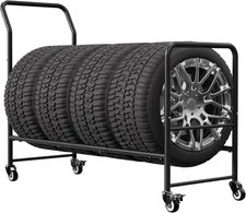 Heavy-Duty Rolling Tire Rack Adjustable Metal Tire Storage Shelves For Garage