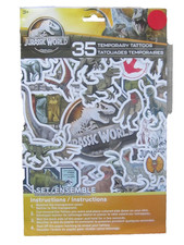 NEW 35 Pcs JURASSIC WORLD Temporary Tattoos 1/2", 1", 2" DINOSAURS Party Favors