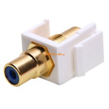 RCA Keystone Jack Modular Insert Female to Female Coupler White w/ Blue Center