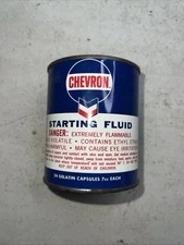 Vintage Chevron starting fluid can 24 Gelatin Half Empty USA Made