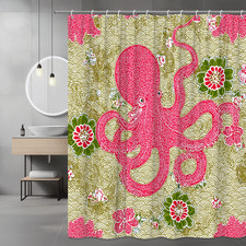 Pink Octopus Floral Shower Curtain Ocean Graphic