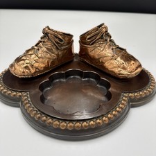 Vintage Bronze Baby Shoes Trinket Holder. Antique Baby Shoes Change Holder  