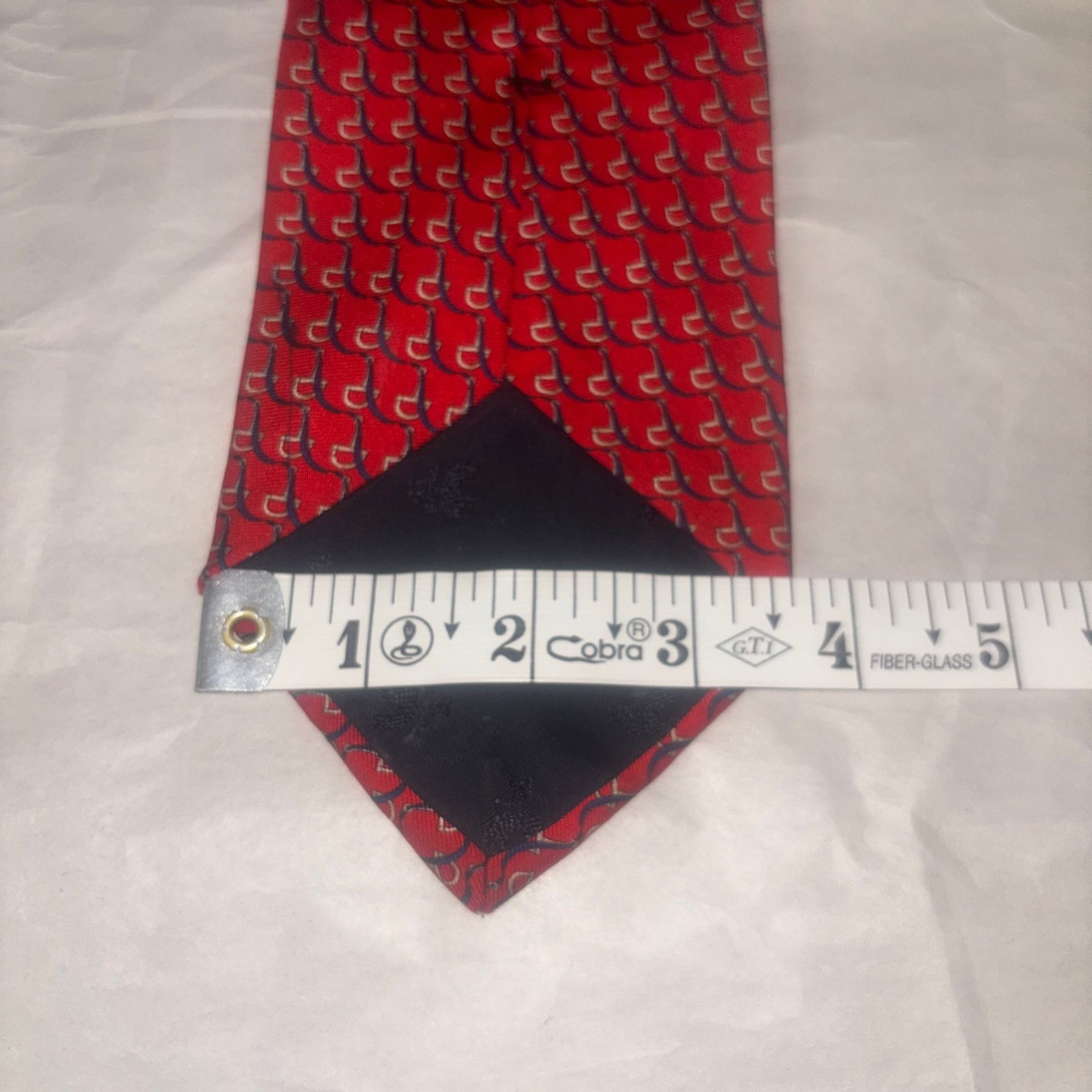 Brooks Brothers Makers Red Silk Tie with Geometric Stirrup Equestrian Print thumbnail 3