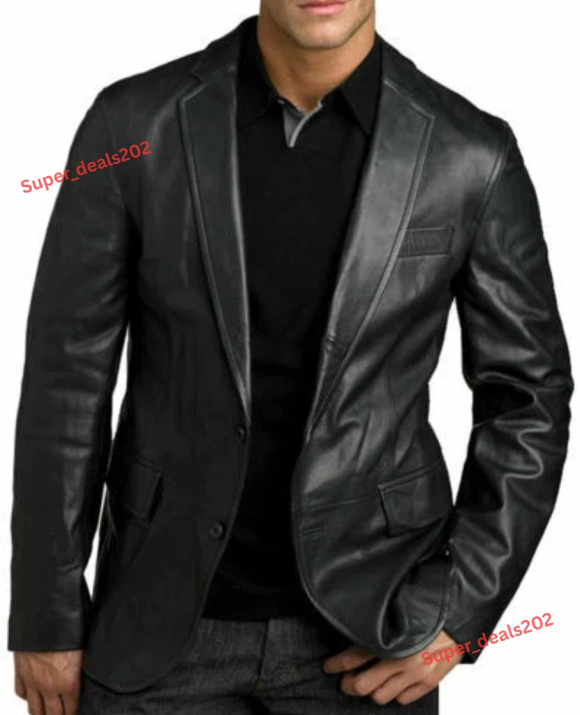 Men's Black Leather Blazer New Handmade Formal Designer Stylish Coat Slim Outfit
