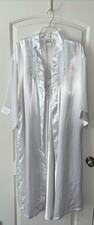 VTG Dentelle Bridal Beaded Lace Sheer Nightgown Slip Penoir Robe Set, White, L