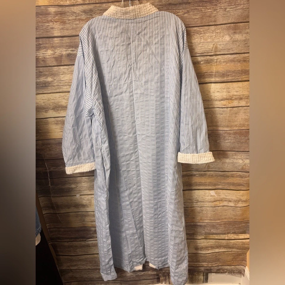 Bata Stan Herman Longitud Completa Cremallera Frontal 2X Borde Chenilla Azul Rayas Nueva con Etiquetas 1997 Foto 2 de 4