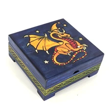 Artisan Owl Handmade Dragon w/Gemstone Wood Jewelry Box - Fantasy Chest - Poland