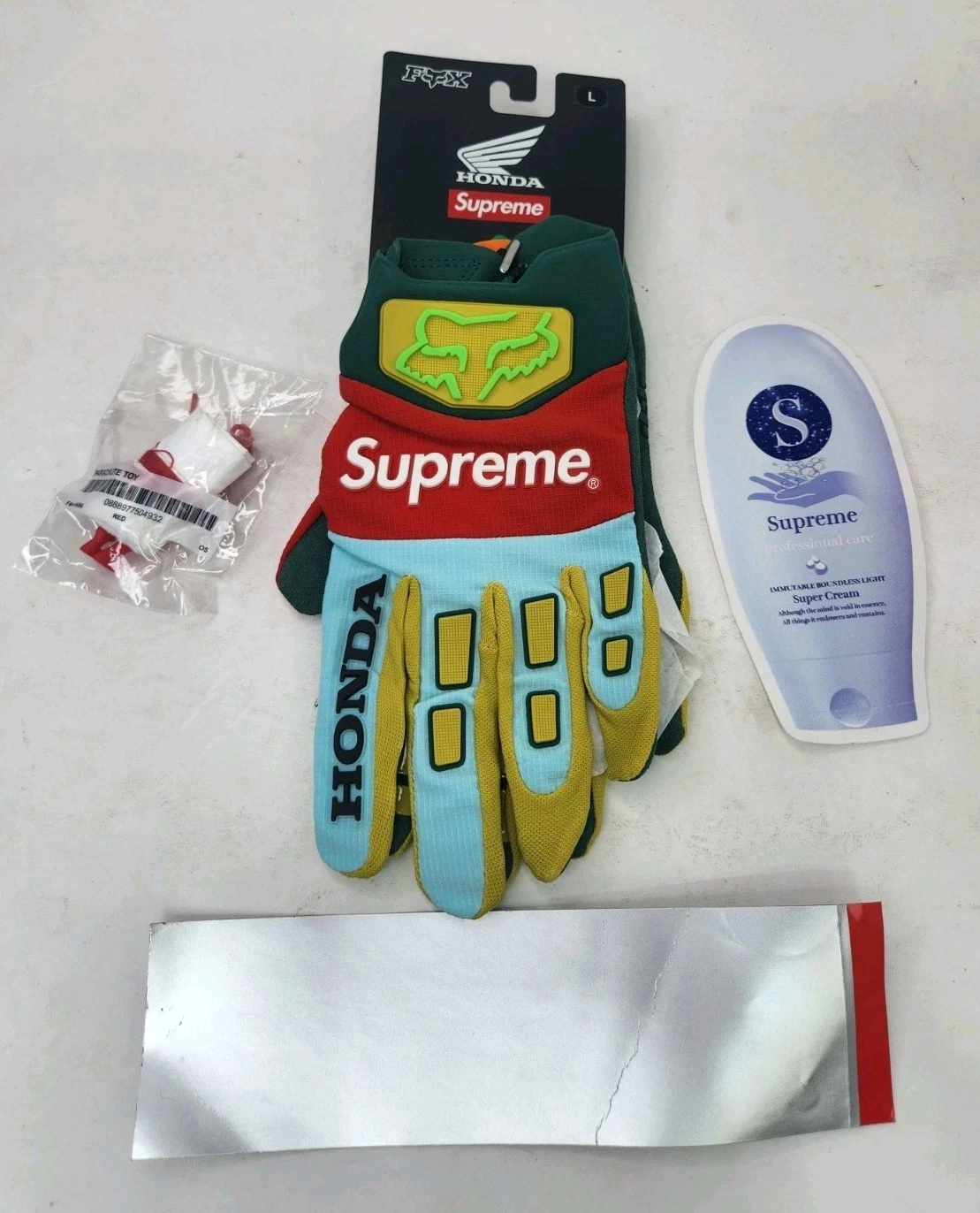 Gants de course Supreme Honda Fox mousse grand AUTHENTIQUE neufs avec autocollants 