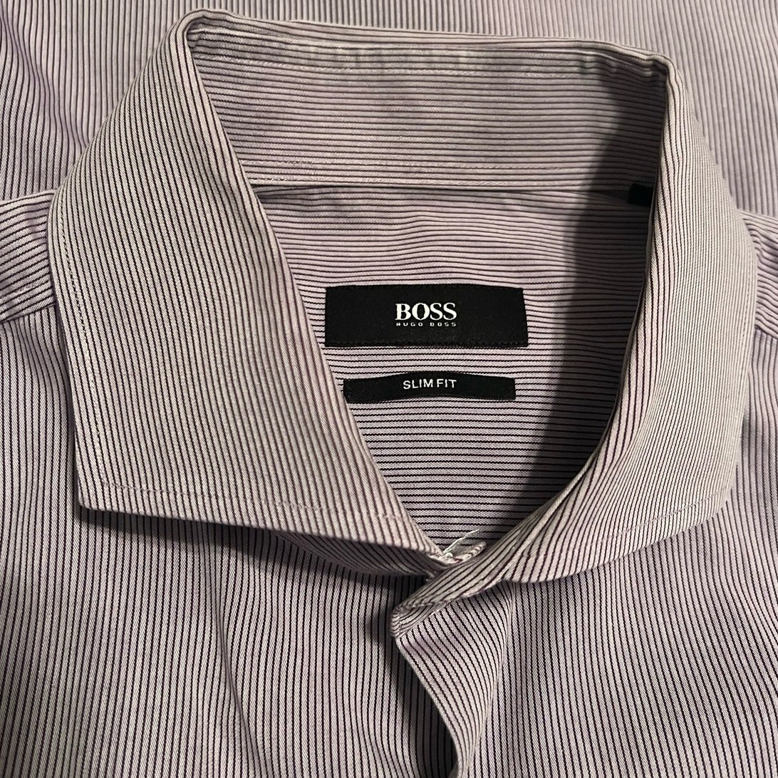 Boss Hugo Boss Purple Pinstripe Dress Shirt Cutaway Collar Size 15.5/39 Slim Fit thumbnail 5