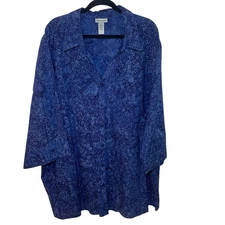 Catherines Womens Blue Star Speckled Button Down Celestial Shirt 5X Casual Comfy