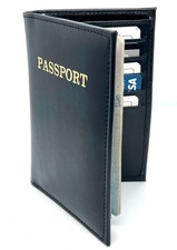 BLACK LEATHER PASSPORT COVER Travel ID Credit Card Holder Wallet New