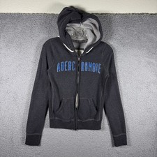 Y2K Abercrombie  Fitch Womens Full Zip Hoodie Gray Blue Logo Waffle Hood Small