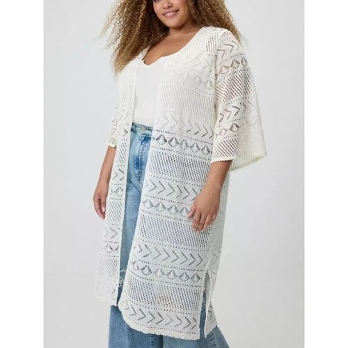 Torrid Kimono Top 2X White Crochet Lace Midi Open Front Duster Boho Plus Size