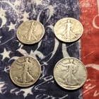 Lot of 4 War Liberty Walking Half Dollar 50C Silver 0.9 Fine Circulated Uncert.