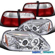 Fits 1999-2000 Honda Civic Halo Projector Headlight Led Bar Tail Light