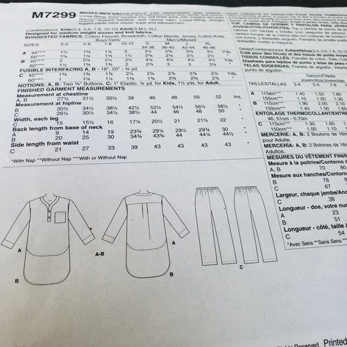 McCalls Sewing Pattern 7299 Top Nightshirt Pants Pajamas Unisex Child Size 3-12 - Picture 6 of 6