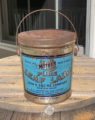 Antique Advertising John Squire Mother Pure Leaf Lard 4 Lb Tin Pail & Lid Boston