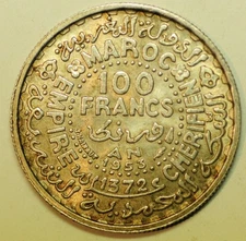 mw29561 Morocco Silver 100 Francs AH1372 - 1953   Mohammed V   Y#52