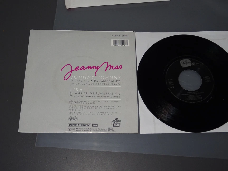 JEANNE MAS - JOHNNY, JOHNNY / EEC 7'' SINGLE 1985 (MINT-) & PROMO-SHEET - Bild 2 von 2