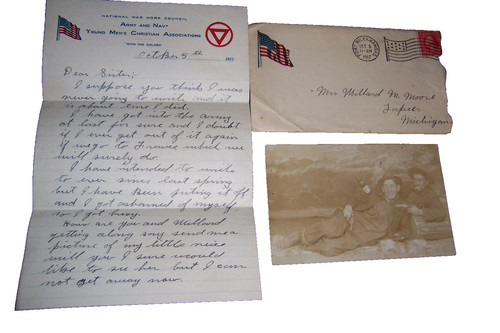 1917 WWI Soldier Letter & Postcard Photo from Jay Jewett to Sister in Michigan