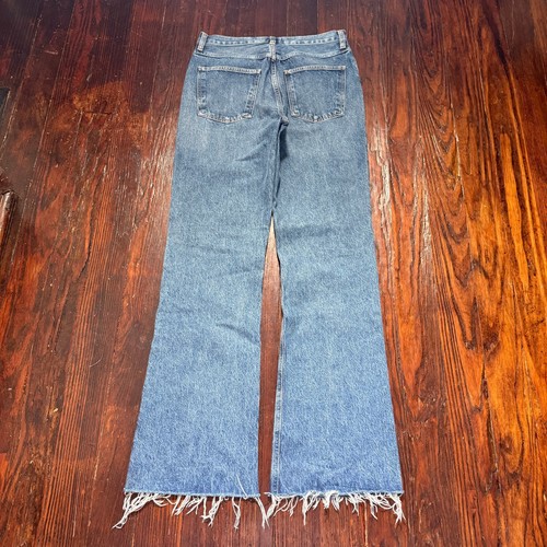 Stivali svasati Agolde Jeans donna 28 blu Leena bambino invecchiati orlo grezzo baffi - Foto 2 di 14