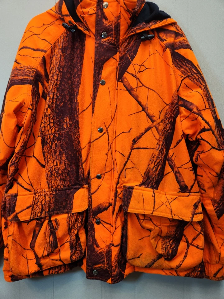 Vintage Woolrich Blaze Orange Realtree Hardwood Camo Coat Hooded Size XL Hunting - Image 3 of 4