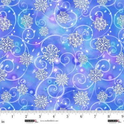 Tales of the Tundra, Cyan/Lavendar Snowflake 7 Inch repeat Digital BTY
