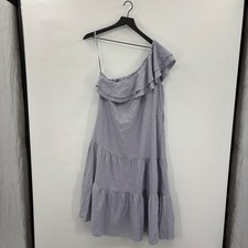 Linen One Shoulder Tiered Midi Dress Medium Lilac Purple Assymetrical Ruffle