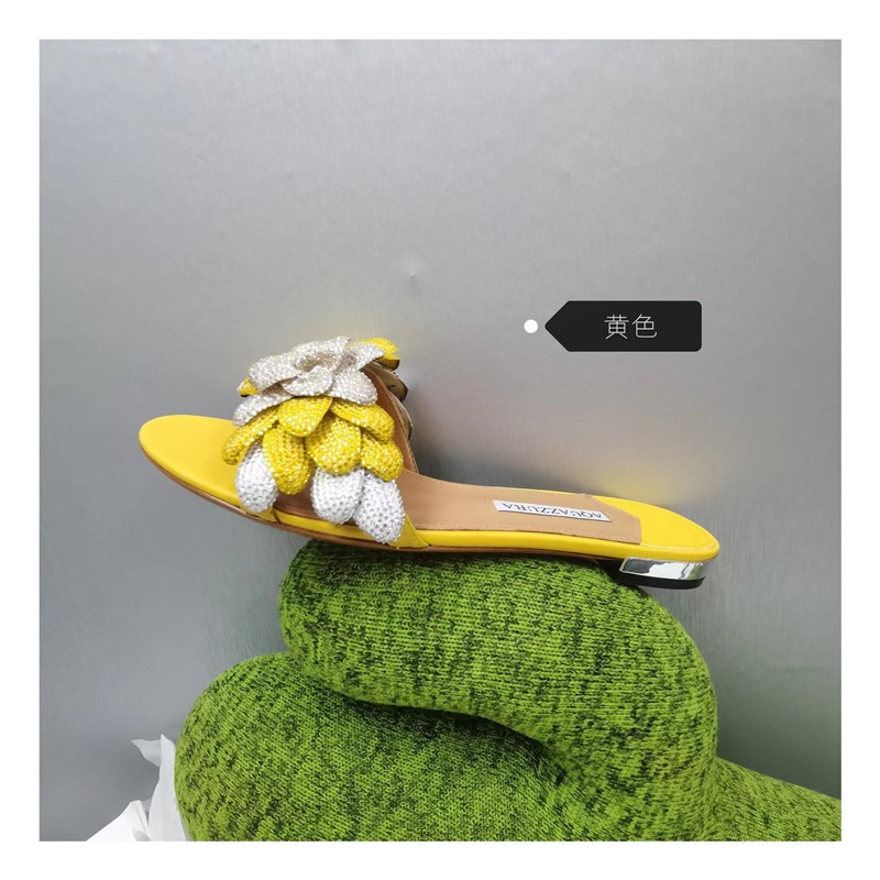 PANTOFOLA D’ORO Aquazzura sandali strass vera pelle fiore montone oro ciabatte