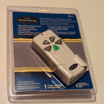 Harbor Breeze Universal Ceiling Fan/Light Remote Control 43147 120V 1A