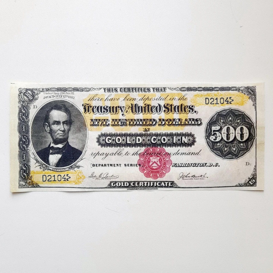 500 Dollars 1882 Gold Sertificate United States Reproduction Banknote Fr US#1216 - Image 3 of 4
