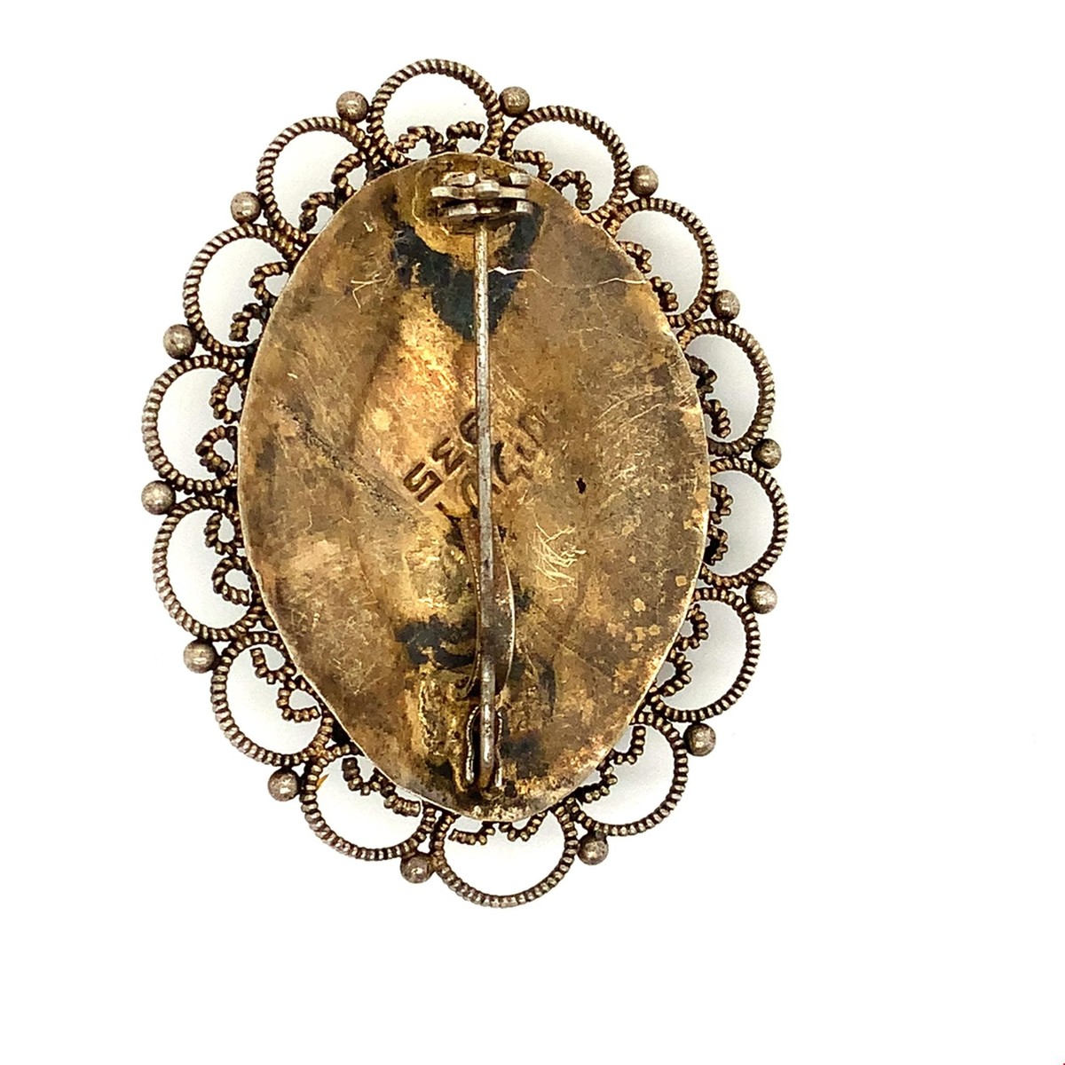 Vtg Sterling Signed 935 Hebrew Jerusalem Oval Eilat King Solomon Brooch Pendant View 4