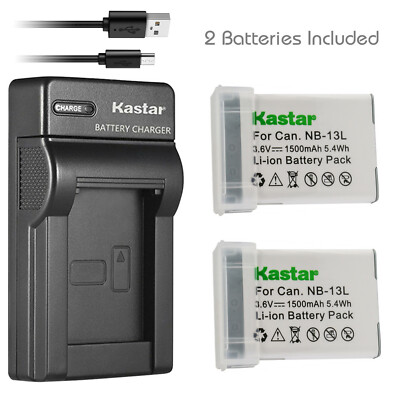 Kastar 2 NB-13L Battery + Charger for Canon PowerShot G5X II, G7X Mark2/3 G9X II