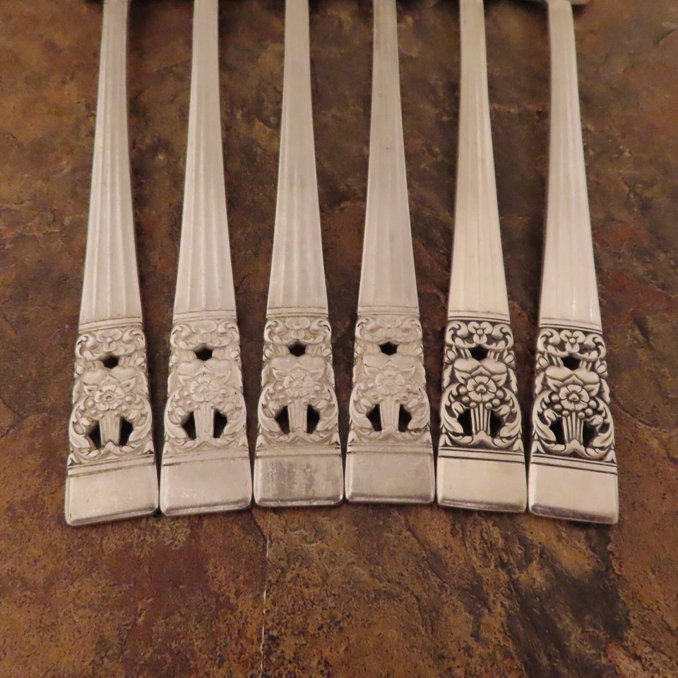 Oneida Coronation Juego de 6 Horquillas de Rejilla Comunidad Plateado Cubiertos Lote E Foto 2 de 4